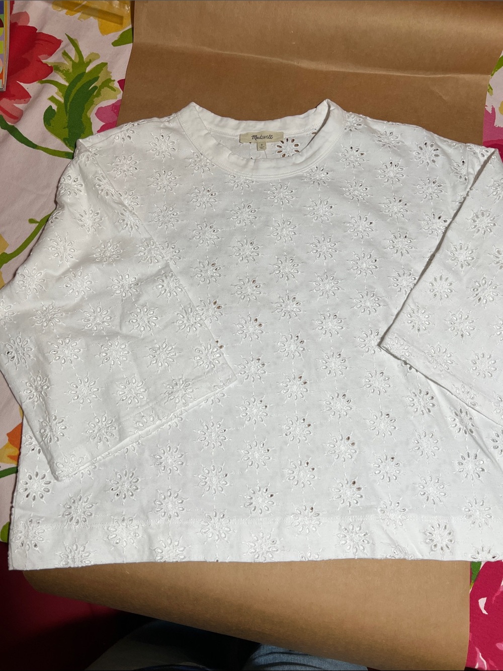 Madewell White Floral Eyelet Top